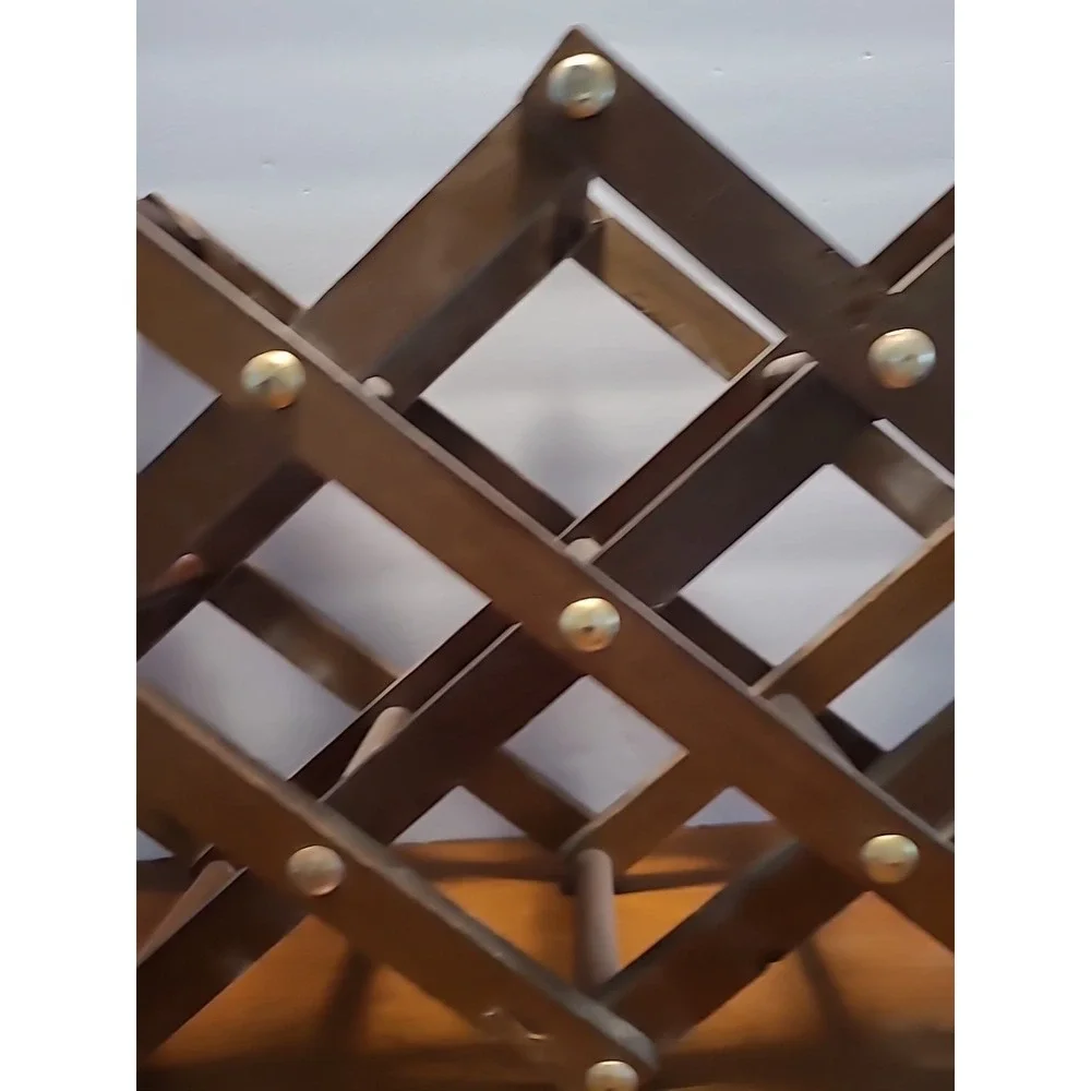 Vintage Wooden‎ Accordion Folding Wine Rack With Decorative Brass Studs